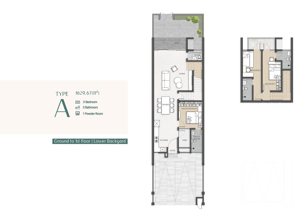 Type A floor plan — 1,629.67 ft² Lower Backyard