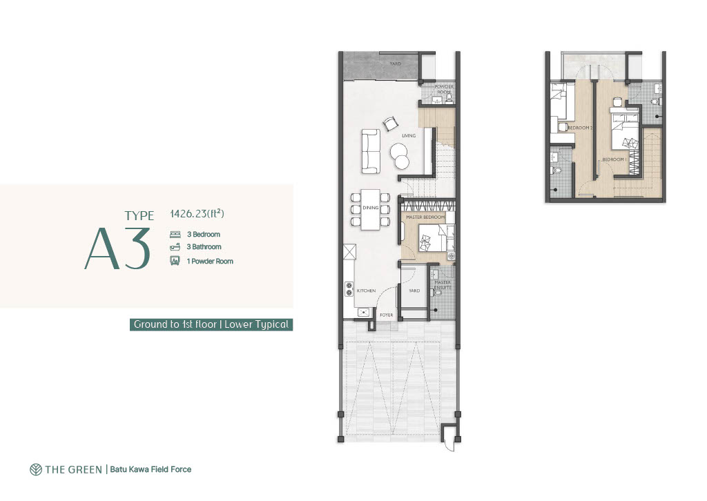 Type A3 floor plan — 1,426.23 ft² Lower Typical