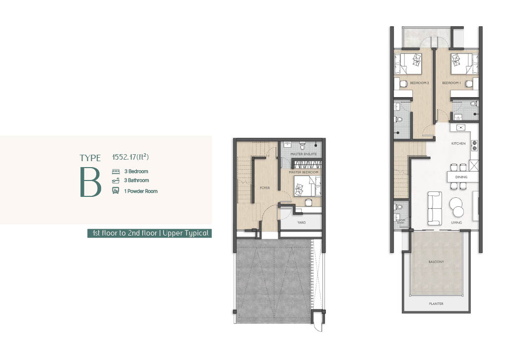 Type B floor plan — 1,552.17 ft² Upper Typical