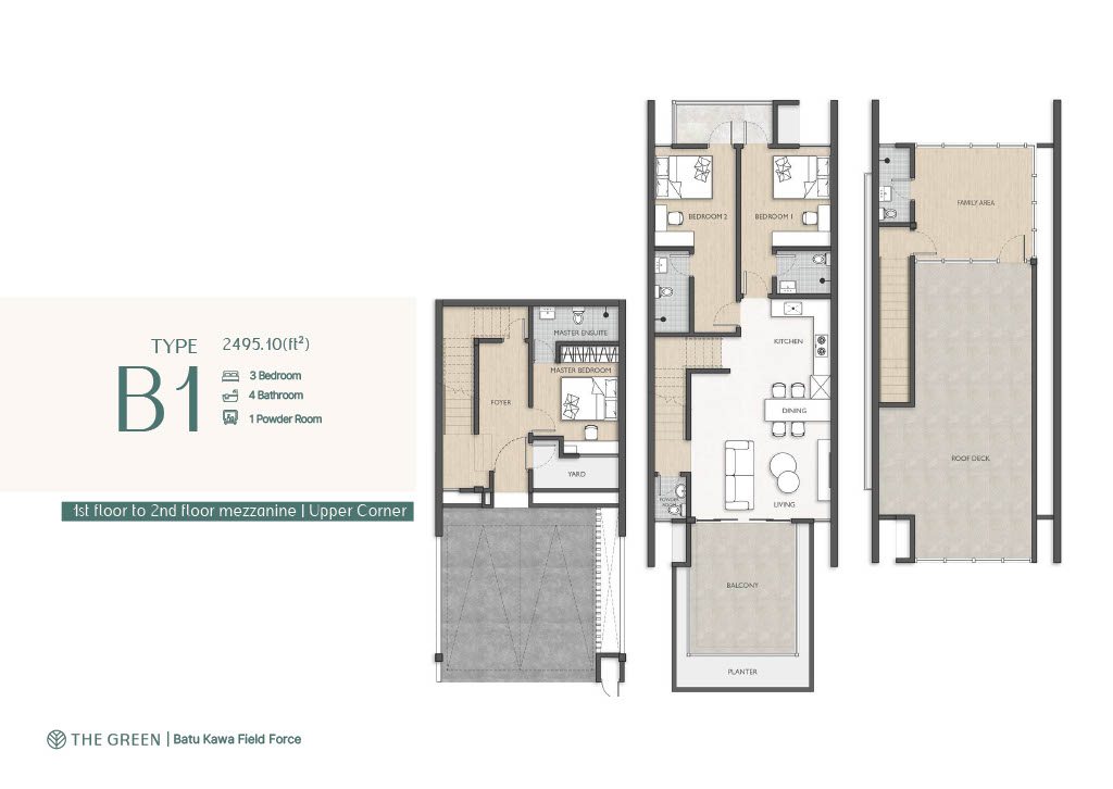 Type B1 floor plan — 2,495.10 ft² Upper Corner Mezzanine