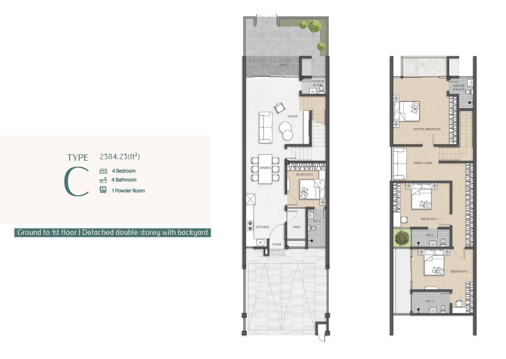 Type C floor plan — 2,384.23 ft² Detached with Backyard